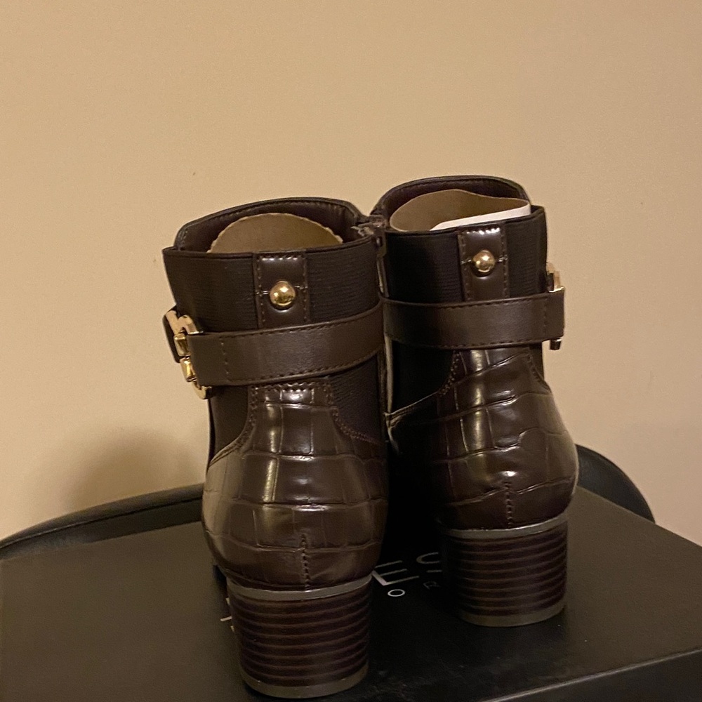 New, Jones New York Brown Ankle Boots with Gold Accent - Picture 5 of 6